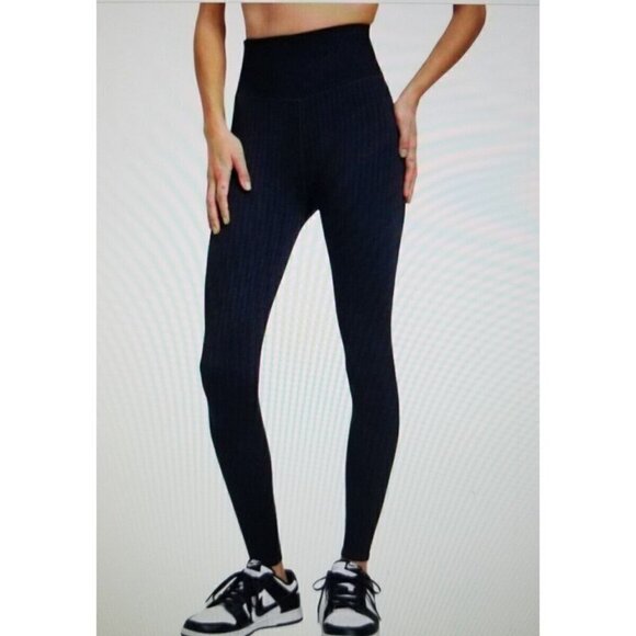 GOOD AMERICAN Wide Rib Shine Seamless Compression Leggings Black 3/4 = L/XL - Picture 1 of 11